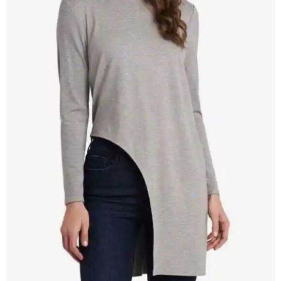 Vince Camuto Asymmetrical Tunic Top: Cutout Long Sleeve. Color: Heather Grey XL - Picture 1 of 5